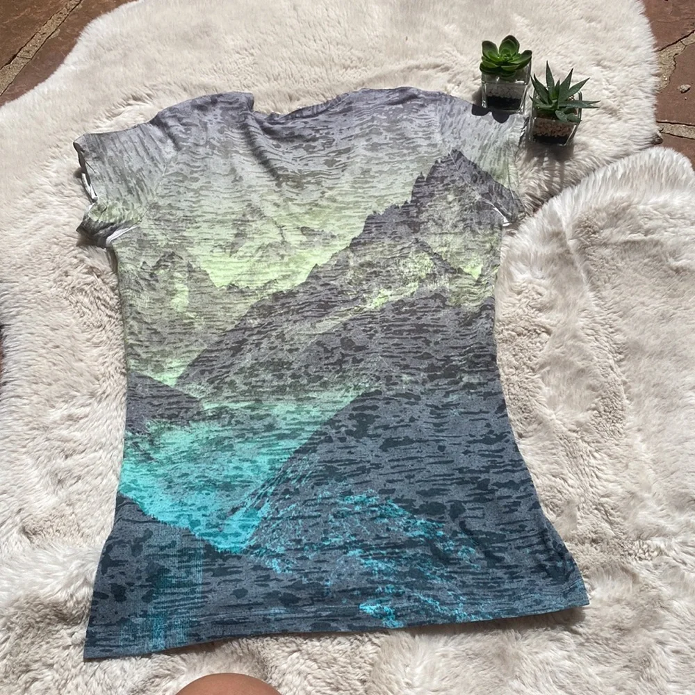 The North Face Burnout Green / Gray Mountains T-Shirt - Picture 2 of 9